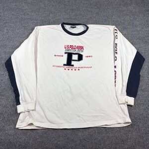 Vintage US Polo Assn Shirt Men's XL Long Sleeve White Navy Blue Graphic Logo